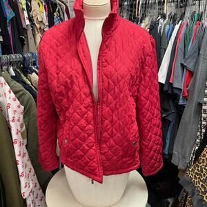 Red quilted jacket with zipper